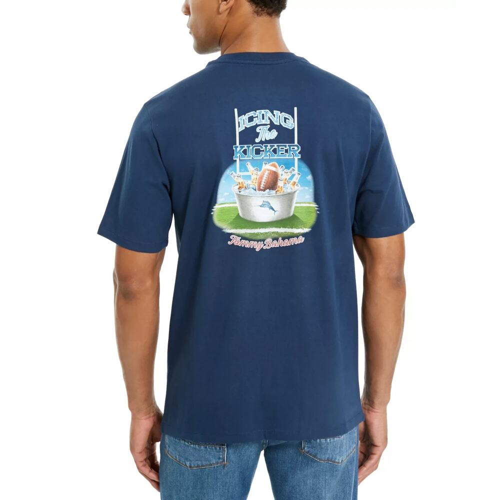 NEW TOMMY BAHAMA T-Shirt | Icing The Kicker | Mens | Size Medium | BLUE